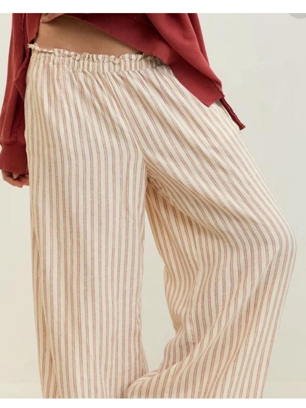 aerie Cream Wide-Leg Striped Lounge Pants